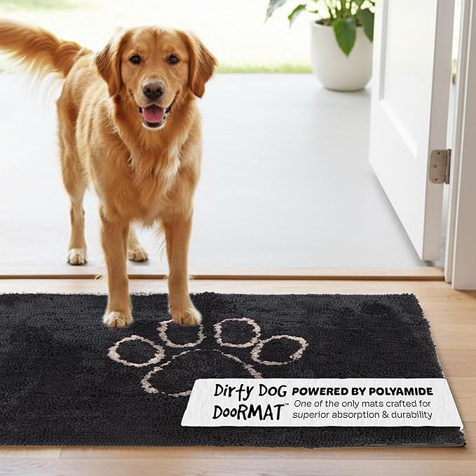Dog Gone Smart Dirty Dog Doormat - Fast Drying Rug with Super Gripper Backing for Clean Floors - Super Absorbent and Machine Washable Mat for Muddy Paws - Black Hue | Super Gripper Backing for Clean Floors - Super Absorbent Microfiber and Machine Washa...
