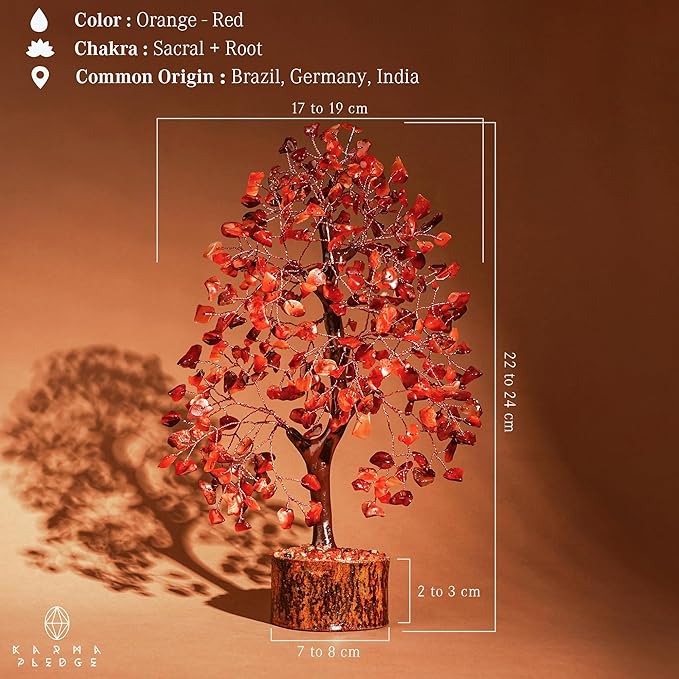 Crystal Tree of Life Birthday Gifts for Women, Men, Handmade Home Decor, Office, Room Decoration, Carnelian Reiki Healing Crystal Chakra Tree for Money, Good Luck Gifts for Her, Mom & Dad