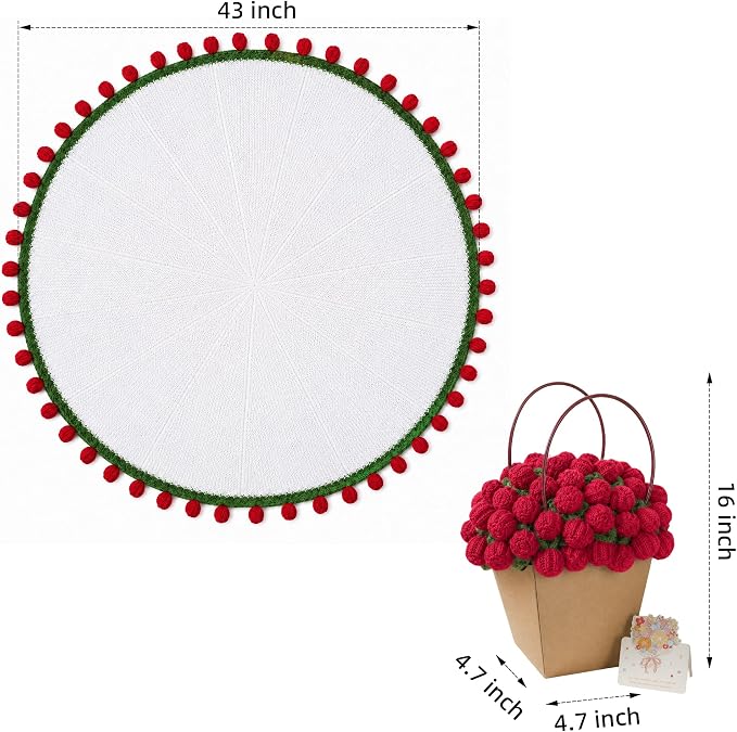 Ivydale 43inch Crochet Flower Bouquet Throw Blanket Red Rose