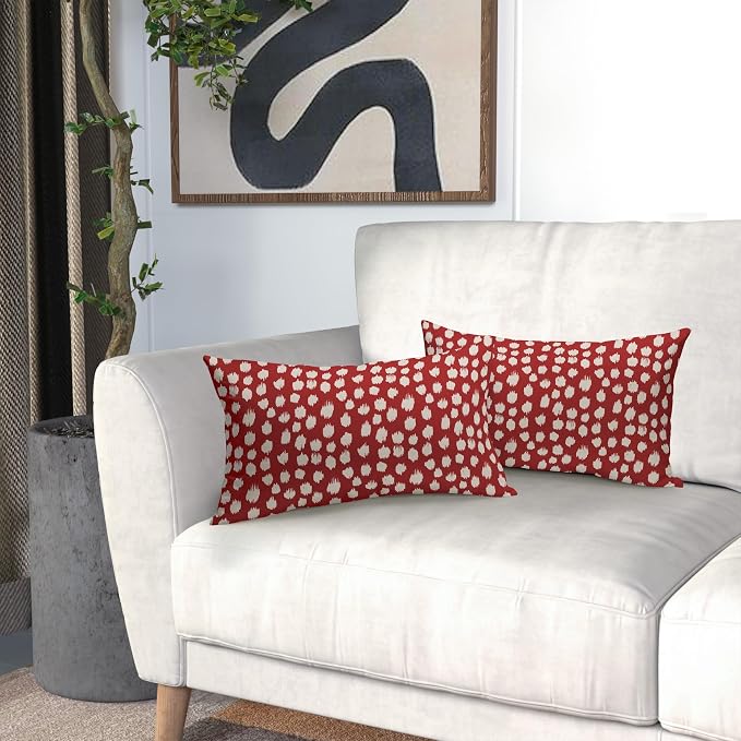 Sweetshow Red Cream Dots Lumbar Pillow Covers 12x20 Set of 2 Boho Design Polka Dot Print Throw Pillows Modern Outdoor Decorative Pillowcase Rectangle Linen Cushion Cases Decor for Sofa Couch Bed