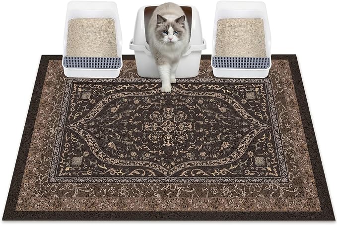 Glittme Cat Litter Mat, 40"x30" Non-Slip Washable Trapping Mat for Cats | Litter Trapping Mat With Thick PVC Coil To Catch Scatter, Soft On Paws And Waterproof Bottom To Protect Floors