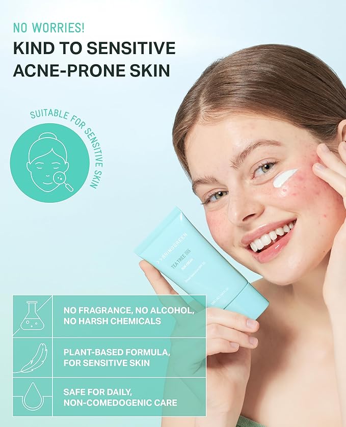 BRING GREEN Tea Tree CICA Mineral Sunscreen SPF 50+ PA++++ | Non-Nano Zinc Oxide Face Sun Lotion, Reef Safe Korean Sunscreen for Sensitive Skin, Oil-Free, 1.69 fl. oz