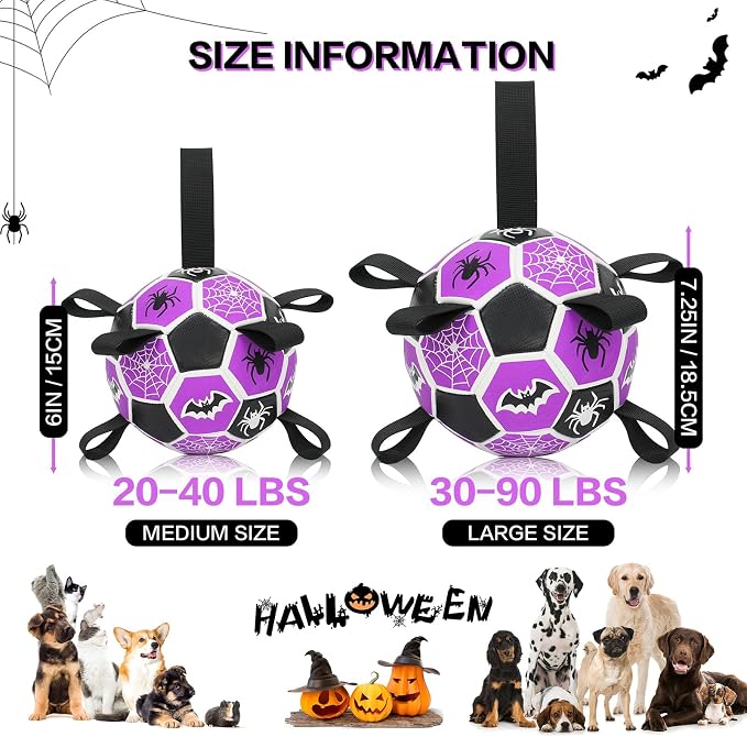 Dog Toys Balls, Dog Soccer Ball with Straps, Dog Birthday Gifts, Durable Balls for Small Medium Pet, Puppy Outdoor Toy, Pet Training Soccer Ball, World Cup Soccer (7.25 Inch) (Spider, Large)