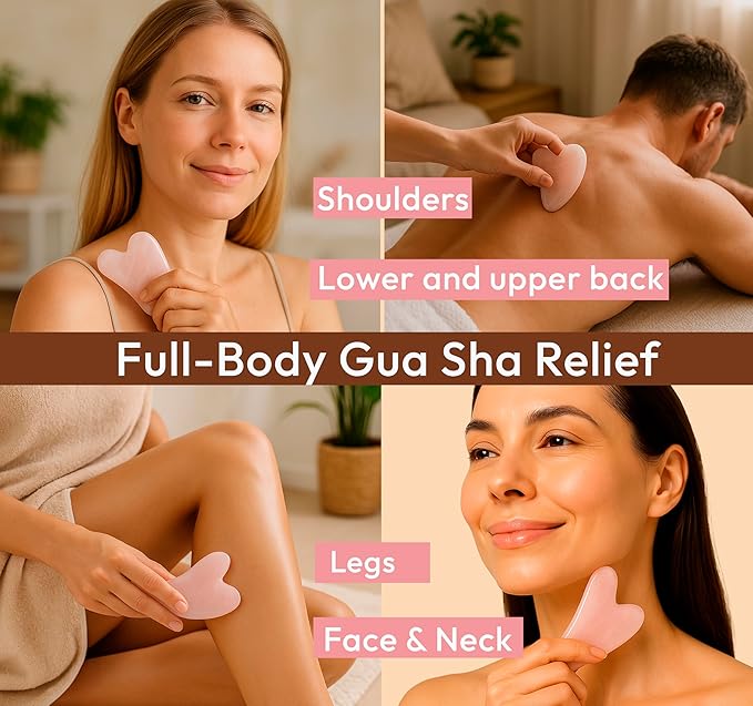 DoSensePro Rose Quartz Gua Sha Facial Tool Heart-Shaped Crystal for Puffiness, Lymphatic Drainage & Facial Sculpting – Hand-Carved Brazilian Stone for Face, Neck & Body