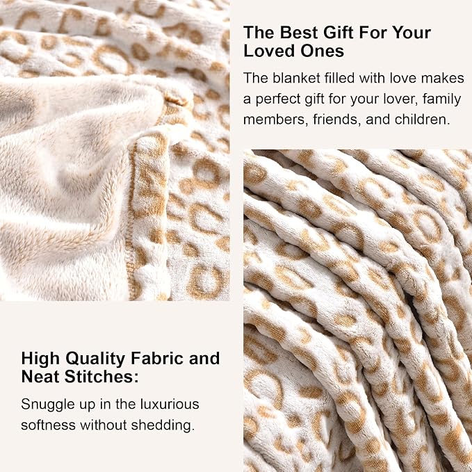 PLEASANT BOULEVARD | Leopard Throw Blanket Fleece, Premium Lightweight Cozy Warm Plush Microfiber Bedspread for Couch Sofa and Bed (Brown, Twin (60 x 80 inches))