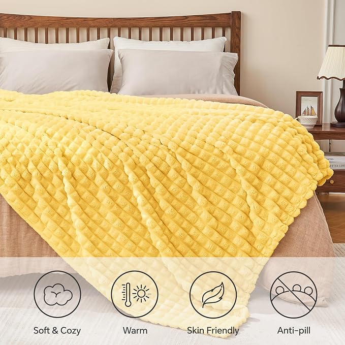 BEDELITE Light Yellow Fleece Throw Blanket for Couch, 50x60 Inches | Soft Warm Fuzzy Fluffy Blanket for Bed Sofa, Lightweight Plush Cozy Blankets for Home Room Decor, Gift for Women, All Season