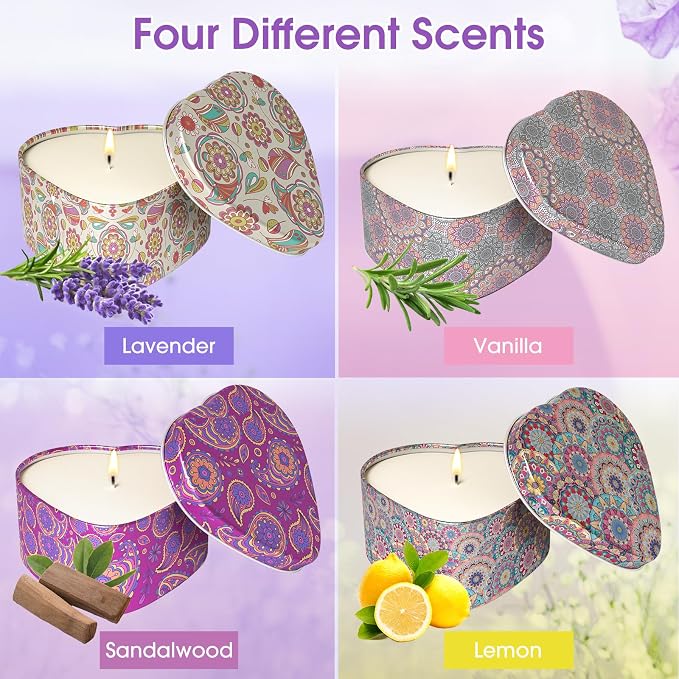 WarmEmbrace Scented Candles, 4 Pack Candles for Women, Candle Set 4 Different Scents, Natural Ingredients Soy Candle for Home, Present for Women