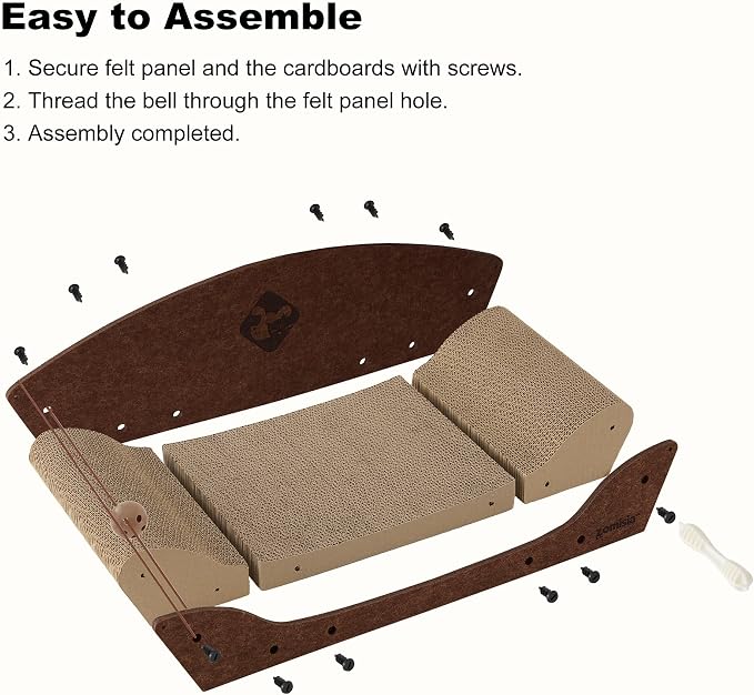 ZOMISIA 2 Pack 26'' Cardboard Cat Scratcher Bed - Large Scratcher Couch for Indoor Cats, Orthopedic Scratching Board, Lounger Scratching Couch with Bells