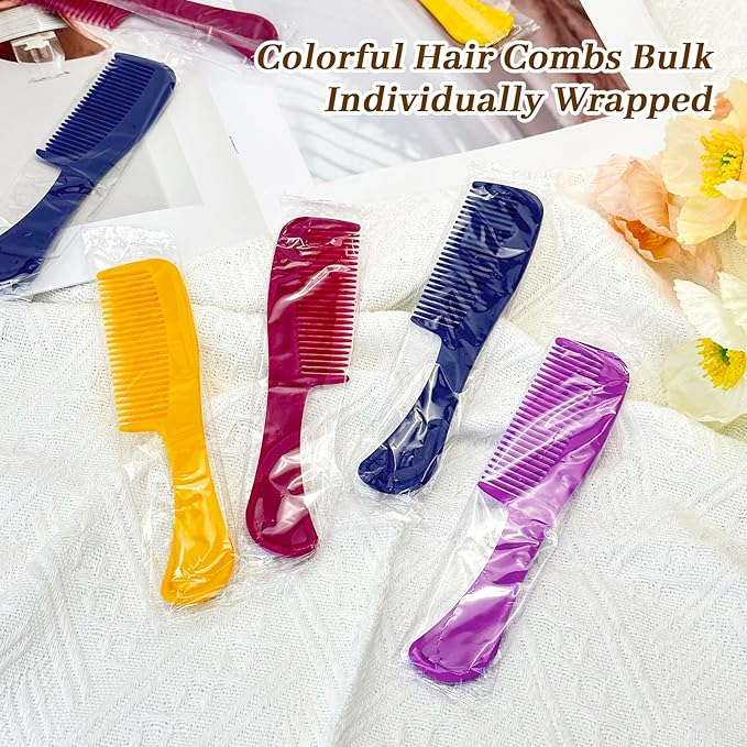 Combs Bulk Individually Wrapped Pocket Travel Hair Combs for Women, Men and Kids, Bulk Comb for Homeless Hotel Shelter Home Charity(purple, raspberry, yellow, blue, Pack of 100)