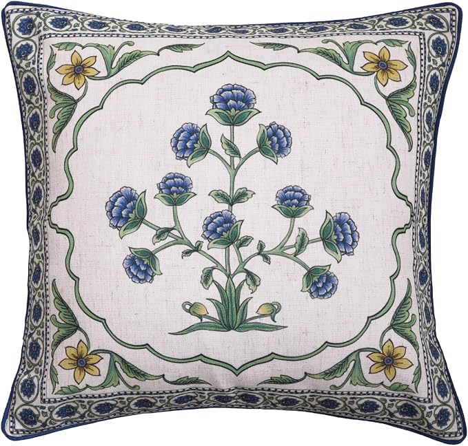 patdrea Designer French Vintage Linen Throw Pillow Cover,18"x18"-Ivar B | Vinage Decorative Pillow Case,Floral Pattern,White Pillow Cover for Couch Living Room Bedroom Sofa Outdoor