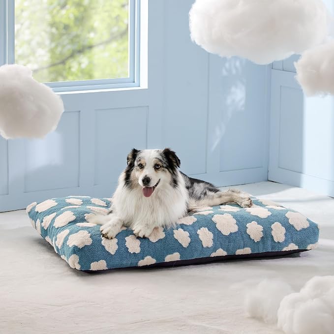 LE SURE Cute Aesthetic XL Dog Bed for Crate,Jacquard Thick Pet Pillow44x32 | Shredded Chopped Foam,Modern Plush Crate Cushion Gift for Extra Large Dog, Waterproof Washable Cover, Anti Slip Bottom, Blue