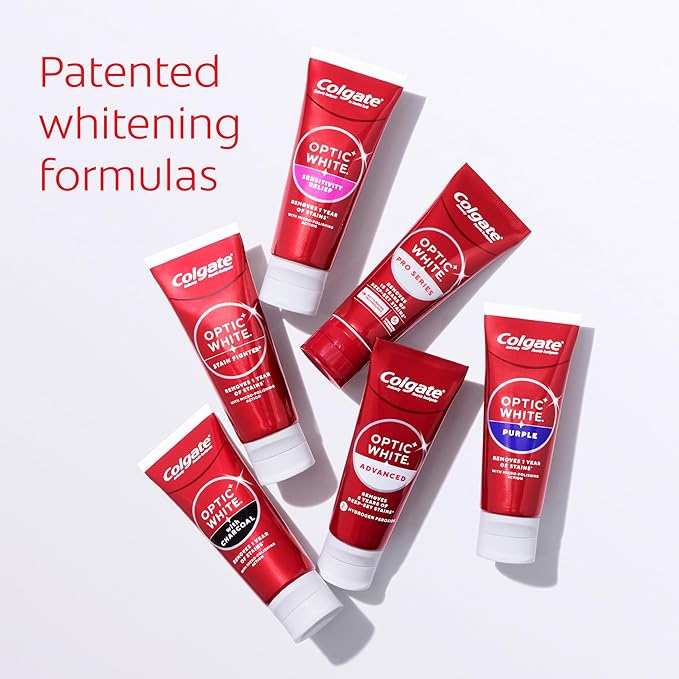 Colgate Optic White Stain Fighter Clean Mint Paste Teeth Whitening Toothpaste, 4 Pack, Anticavity Toothpaste with Fluoride, Enamel Safe Teeth Stain Remover, 3.8 OZ