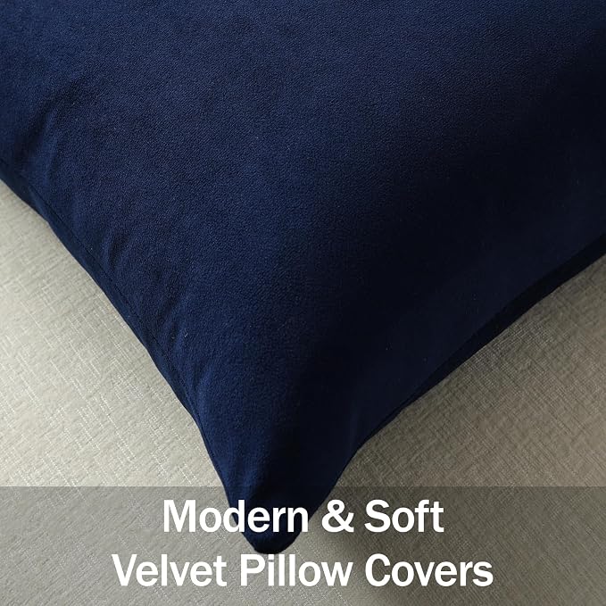Euro Sham Covers 24x24 Navy Blue: Pack of 2 Cozy Soft Velvet Square Modern Luxury Decorative Throw Pillow Cases for Sofa Couch Living Room Bed Home Decor