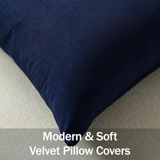 Throw Pillow Covers 16x16 Navy Blue: Pack of 2 Cozy Soft Velvet Square Modern Luxury Decorative Throw Pillow Cases for Sofa Couch Living Room Bed Home Decor