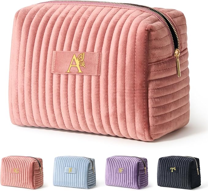 COSHAYSOO Bridesmaid Proposal Engagement Gifts Bridal Shower Bachelorette Party Favors Makeup Bag Quilted Make Up Cosmetic Pouch for Bride to Be Maid of Honor Godmother Dusty Pink Initial Letter A