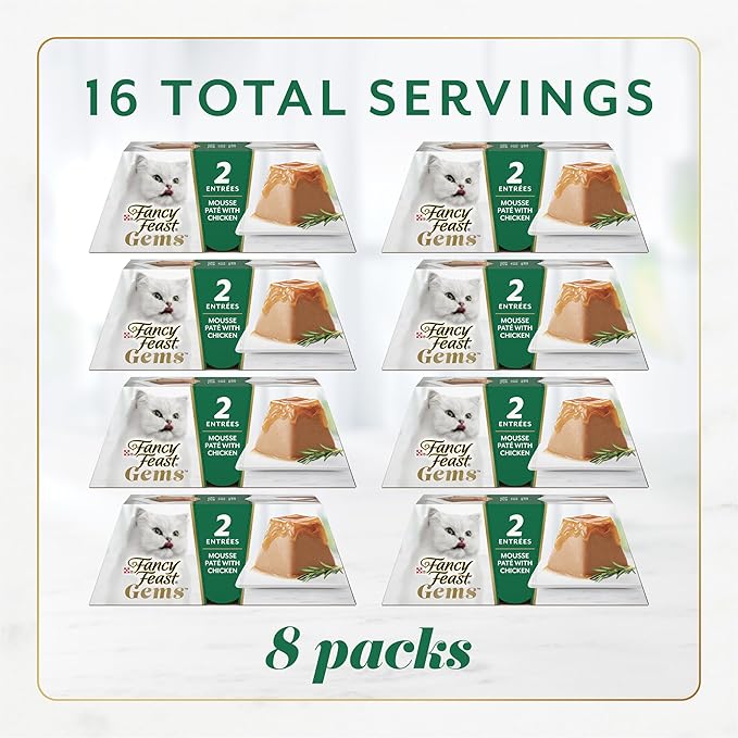Fancy Feast Gems Pate Cat Food Mousse with Chicken and a Halo of Savory Gravy Cat Food - 4 oz. Boxes,(Pack of 16)