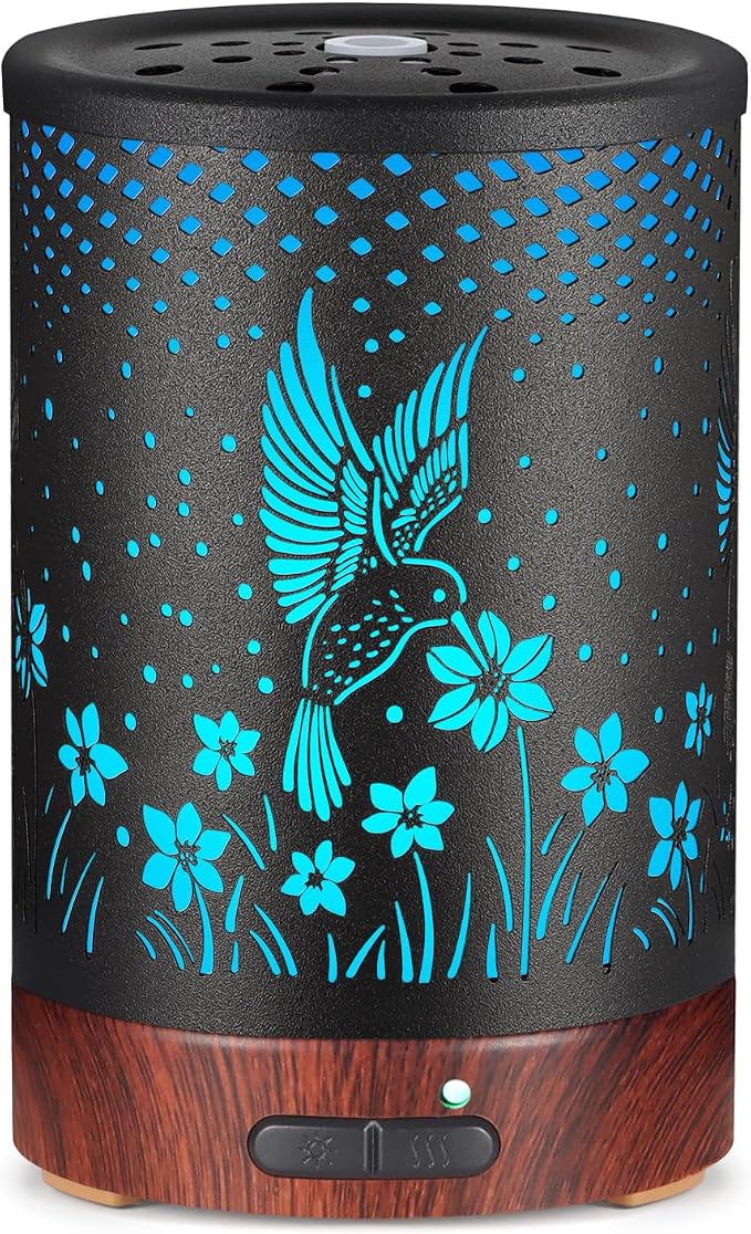 Essential Oils Diffuser,Aromatherapy Diffuser,Birthday Gifts for Women Mom Grandma,Metal Cool Mist Humidifier with 7 Colors Lights Waterless Auto Off Air Diffusers (C-Hummingbirds)