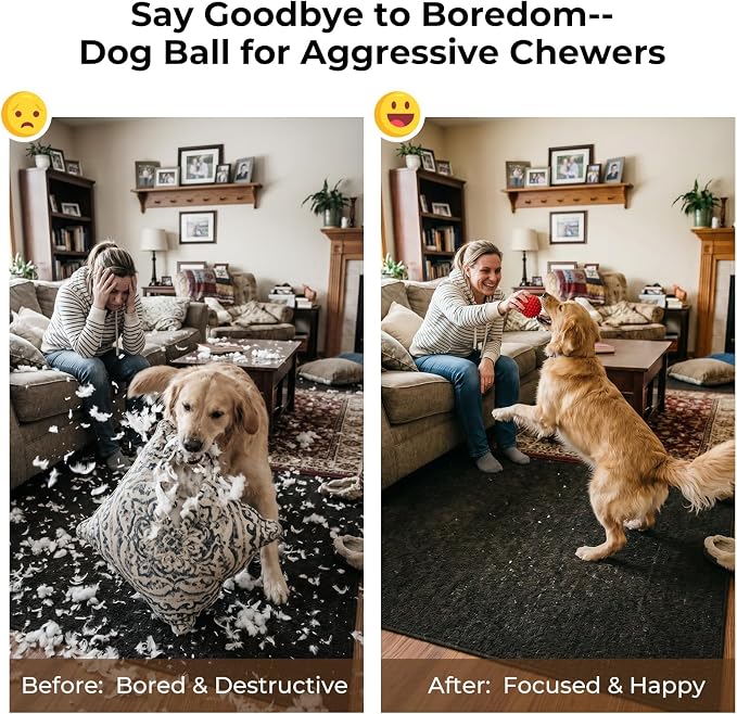 Beef-Flavored 3.5''Squeaky Dog Ball for 25-80lbs Aggressive Chewers