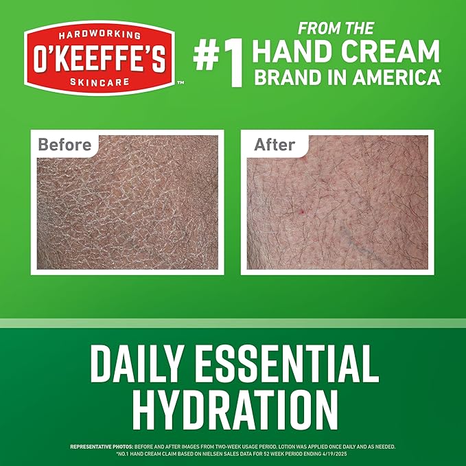 O'Keeffe's Hand and Body Lotion with Glycerin and Shea Butter - 12 oz Pump - Daily Essential Hydration, Heals & Relieves Extremely Dry Skin,(Pack of 4)