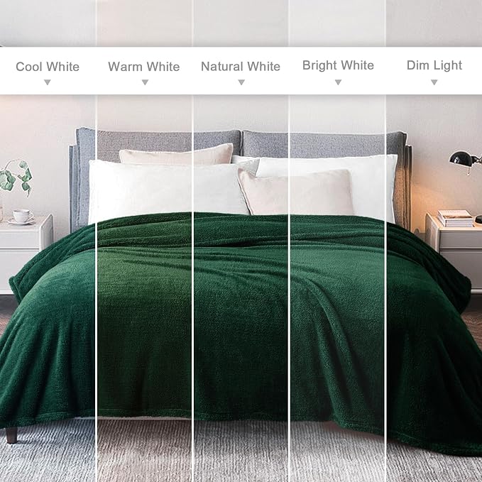 Exclusivo Mezcla Soft Plush Fleece Queen Size Blankets for Bed Living Room | Lightweight Fuzzy Fluffy Large Blanket for All Seasons, Cozy Velvet for Women Men, Machine Washable, 90"x90", Forest Green