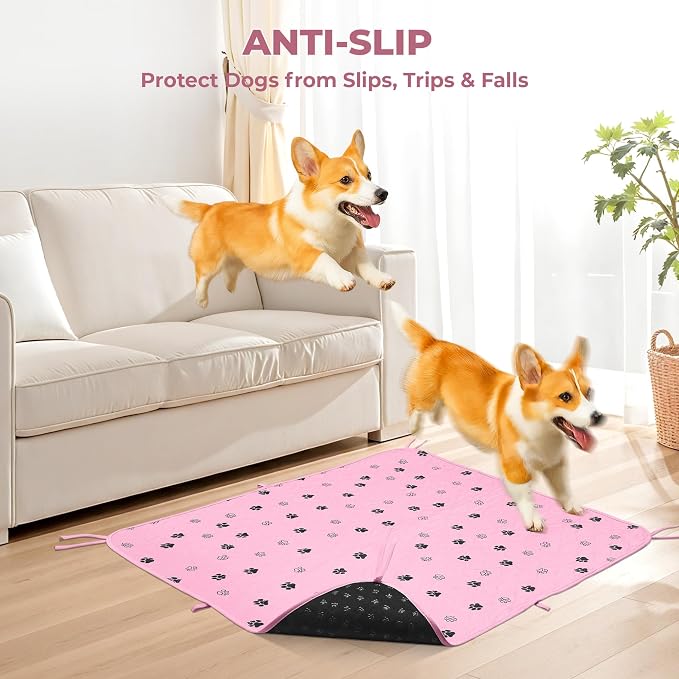 Fostanfly Washable Pee Pads for Dogs, Ultra-Absorbent, 36"x41"-2 Pack, Pink | Leak-Proof, Waterproof, Non-Slip, Large Reusable Pee Pads for Puppy Potty Training, Crate and Playpen with 8 Tie Straps