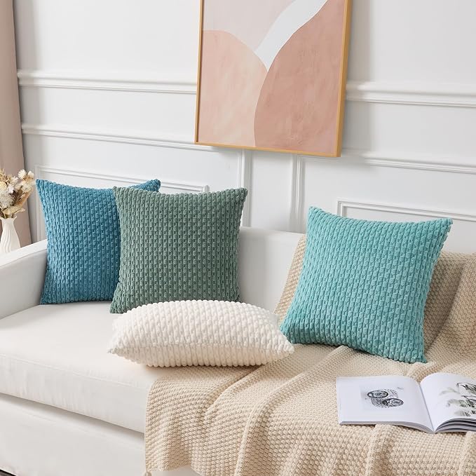Kevin Textile Soft Corduroy 14"x20" Lumbar Pillow Cover 1 Pack, Teal Green | Boho Stripe Plush Corduroy Decorative Oblong Cushion Cover Modern Farmhouse Home Decor for Sofa Couch Bed Chair
