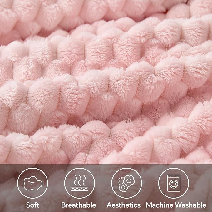 BEDELITE Pink Throw Blanket for Couch, Soft Cozy Gifts for Women, 50 * 60 | 3D Jacquard Decorative Fleece Blanket, Super Soft Plush Throws, Cute Birthday Gift for Women & Men, Suitable for All Seasons