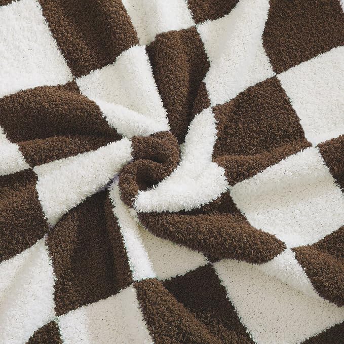 Soft Twin Size Checkered Blanket for Bed-Cozy Knitted Blankets | Lightweight Fluffy Warm Decor for Women, Mom, Her & Girls, Sofa, Chair, Couch, 60x80in,Coffee