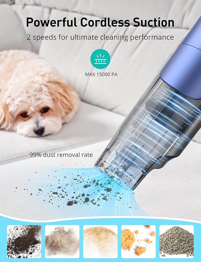 Handheld Vacuum Cordless, 24KPA Powerful, Rechargeable, Charging Dock, Ergonomic Handle, 2-in-1 Crevice Tool, 1.8lb Portable Vacuum Cleaner with 2-Speed for Car, Portable Car & Pet Hair Vacuum