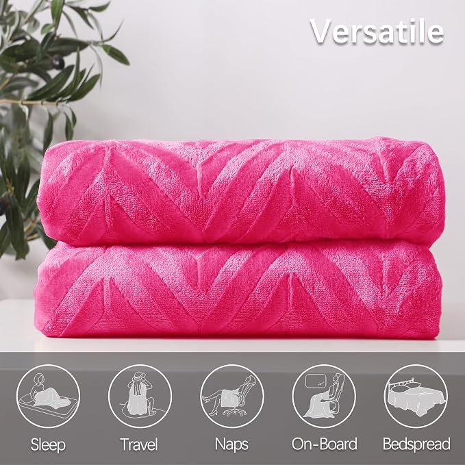 Whale Flotilla Flannel Fleece Fall Throw Blanket for Couch, Hot Pink | Lightweight Breathable Soft Sofa Throws, Plush Fluffy Chevron Design Decorative Blankets for Home Life, 50x60 Inch