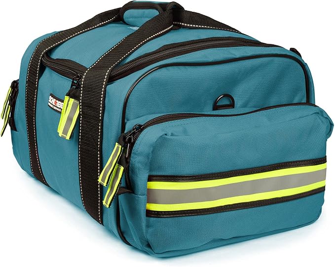 Scherber First Responder Fully-Stocked Large Professional Essentials EMT/EMS Trauma Kit | HSA/FSA Approved | Reflective Bag w/8 Zippered Pockets & Compartments & 250 First Aid Supplies (Blue)