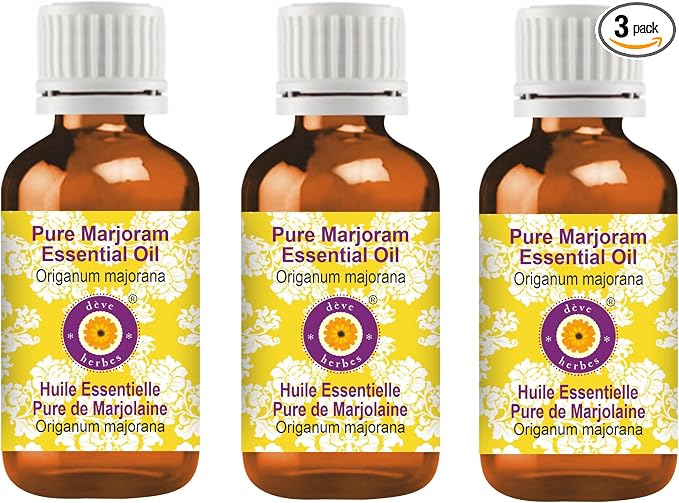 Deve Herbes Pure Marjoram Essential Oil (Origanum majorana) Steam Distilled (Pack of Three) 100ml X 3 (10 oz)