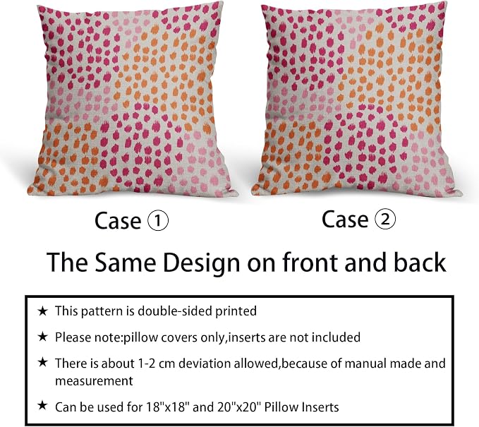 Pink and Orange Throw Pillow Covers 18x18 Set of 2 Hot Pink Preppy Room Decor 70s Colored Dot Decorative Pillows Trendy Print Outdoor Pillowcase Cushion Cover Linen Pillow Case for Sofa Couch Bed