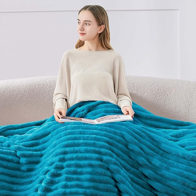 BEDELITE Striped Fleece Throw Blanket, Teal, 50"x60" | 300GSM Microfiber Fleece, Soft Cozy, Lightweight Warm, Double-Sided Plush, Machine Washable, Gift, Room Decor, for Couch Sofa