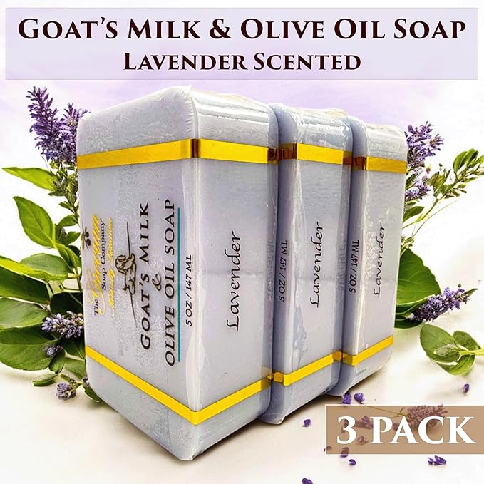 The Grecian Soap Company Goat Milk & Olive Oil Soap Bar 3-Pack – Lavender Scent, Natural Bar Soap for Dry & Sensitive Skin, Moisturizing & Nourishing Body & Face Soap Bars, Handmade in USA