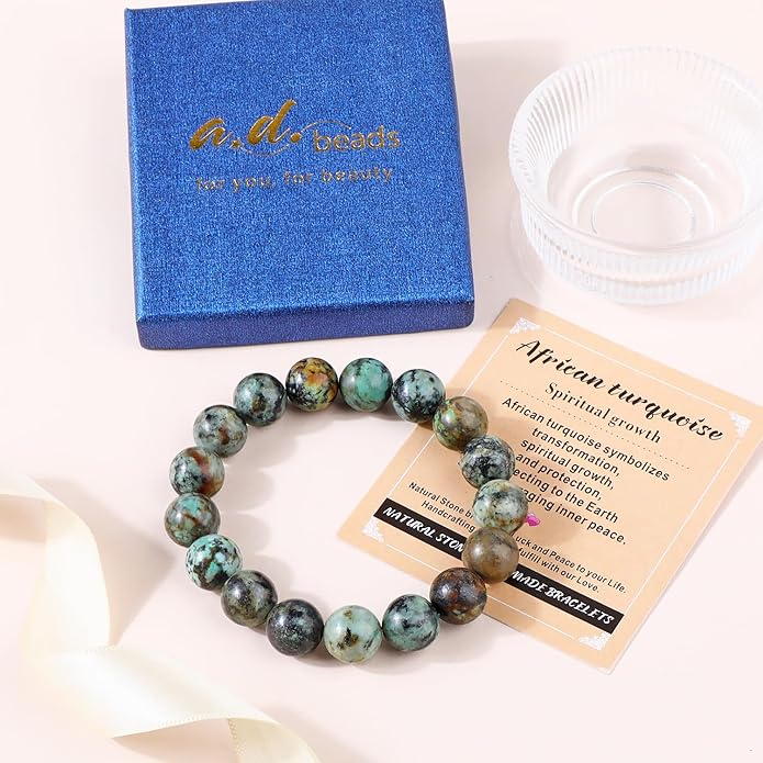 AD Beads Handmade Gemstone Stretch Elastic Bracelet Crystal Healing Reiki Nature's Beauty and Spiritual Essence Unisex
