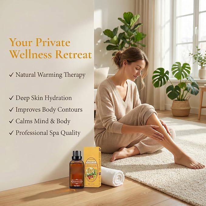 Ginger Massage Oil, Natural Body Oil for Skin, for Relaxing Muscles Massage for Massage Body for Skin Moisturizing for Men and Women, with Ginger & Grapefruit, 3.72 Fl Oz