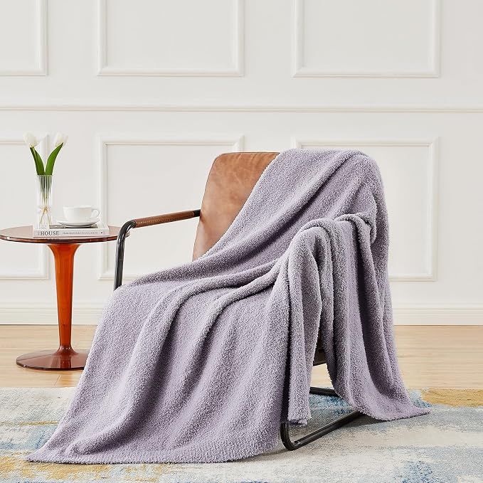 Knit Throw Blanket for Couch Purple - Super Soft Lightweight Plush Fuzzy Fluffy Cozy Blankets and Throws for Sofa Bed, 50 x 60 inches