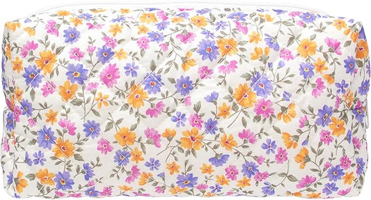 PAZIMIIK Small Quilted Makeup Bag,Zipper Cosmetic Pouch,Ditsy Floral | Lightweight Cosmetic Bag Organizer for Women,Purse Storage Holds Makeup,Toiletries,Skincare,Beauty Essentials,Travel Items