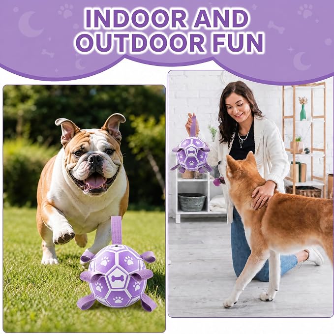 Dog Soccer Ball with Straps, 6 Inch Herding Dog Ball Toys Dog Birthday Toy, Balls for 20-40lbs Dogs, Outdoor Puppy Toys for Small Medium Dogs, Interactive Toy for Tug, Water Toy Ball,Purple