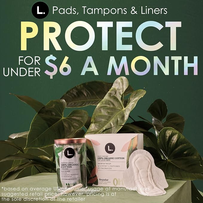 Ultra Thin Pads for Women, Organic Cotton Top Layer, Super Absorbency, Menstrual Pads with Wings, Made Without Synthetic Pesticides and Fragrances, 24 Count