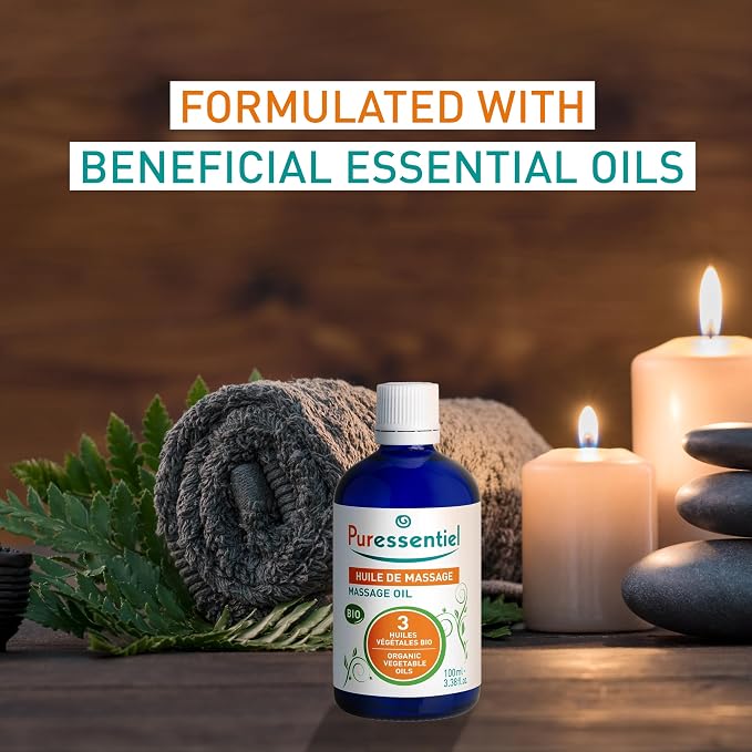 Organic Massage Oil with 3 Organic Vegetable Oils by Puressentiel for Unisex - 3.38 oz Oil