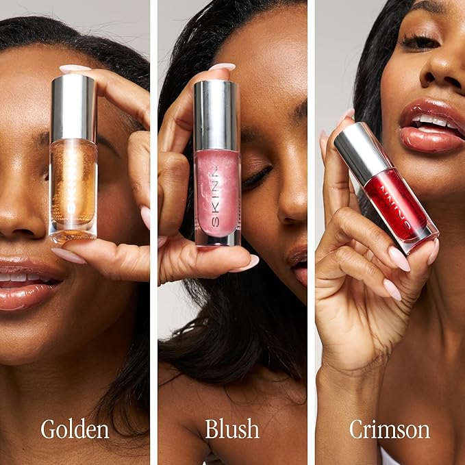 SKINN Holiday Trio Bundle Luminous Lip Oil (Crimson Blush, Golden) - Red Holiday Box