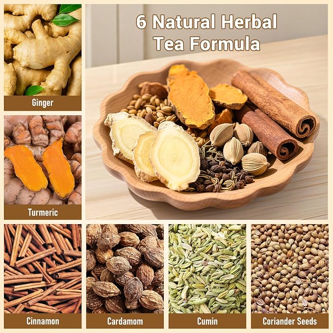 Anti-Inflammaheb Tea, 100% Natural Inflammation Tea from Premium Turmeric, Ginger, Cinnamon, Cardamom, Cumin, Coriander Seeds Herbal Ingredients, Supports Antioxidant, Boost Immunity (1 Pack/60 Bags）