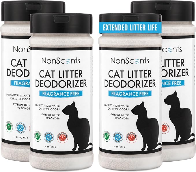 Nonscents Cat litter Deodorizer - Odor Eliminator - 4 Pack | Extends Litter Lifespan, Reduces scooping, Fragrance-free, Unscented, Odor Neutralization, Long-lasting, Non-toxic