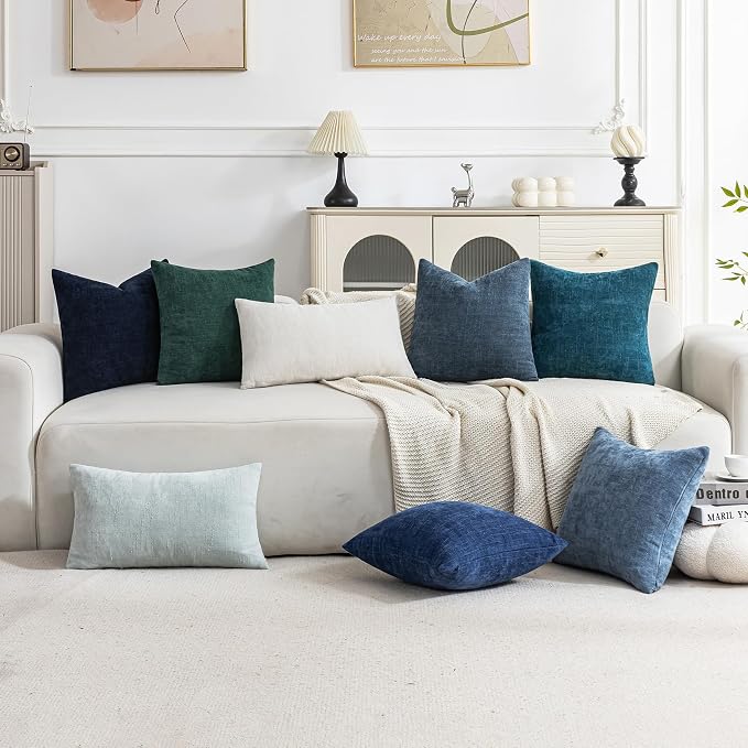 Set of 4 Soft Textured Decorative Throw Pillow Covers 18x18 Inch Cozy Farmhouse Cushion Cover Square Accent Pillow Cases for Bed Couch Sofa Living Room, Teal