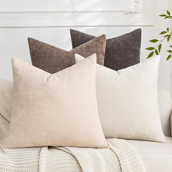 Set of 4 Soft Textured Throw Pillow Covers 18x18 Inch Cozy Decorative Farmhouse Cushion Cover Square Accent Pillow Cases for Bed Couch Sofa Living Room, Neutral
