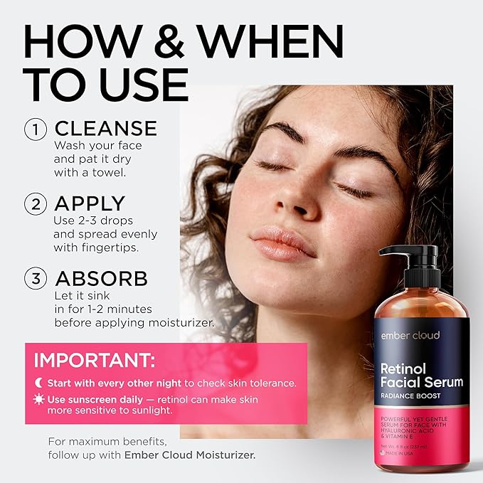Retinol Serum for Face (8Oz) with Hyaluronic Acid, Vitamin E & Aloe Vera - Anti-Aging Serum