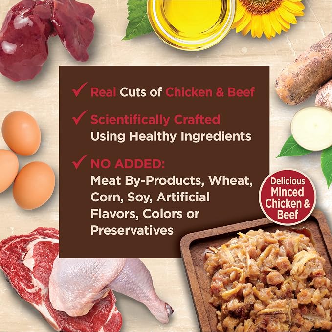 Wellness CORE Tiny Tasters Minced Adult Wet Cat Food, Natural, Protein Rich, Grain Free, Chicken and Beef Recipe, 1.75 oz, Pack of 12 Pouches