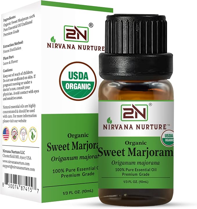 Sweet Marjoram Essential Oil, USDA Certified Organic, 100% Pure Undiluted, Aromatherapy Oil for Diffuser, Hair & Skin Care